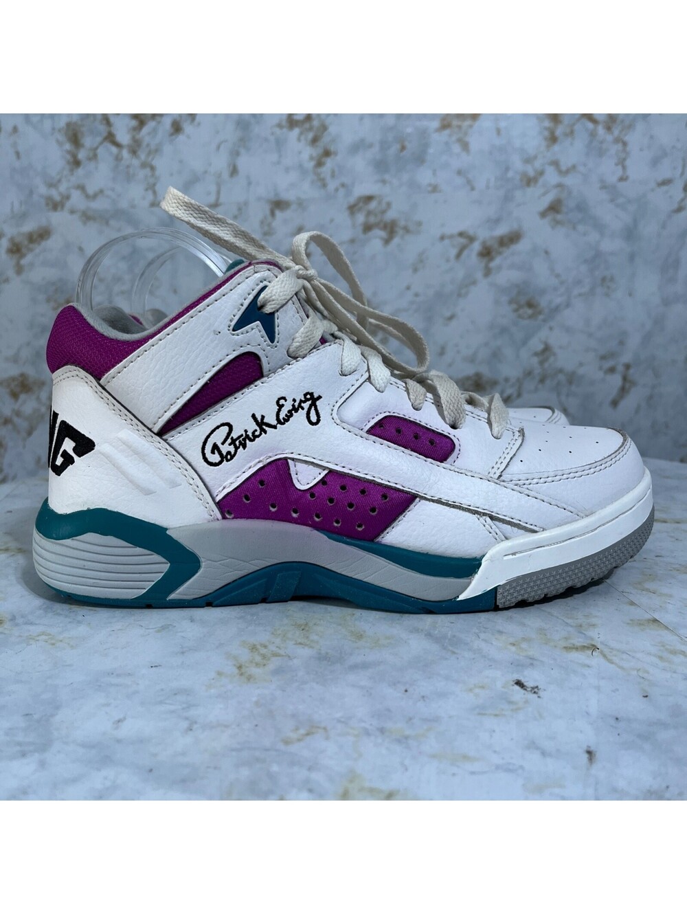 Patrick Ewing Wrap Mid Mens Sz 7 Basketball Shoes White Purple Athletic Sneakers
